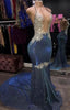 Black Girl Classy Prom Dress Cheap Sparkle Blue Sexy Classy Prom Dress | Mermaid Silver Aplliques Long Classy Evening Gowns