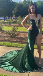 Black Girl Classy Prom Dress Long Mermaid Green Classy Prom Gown With Train