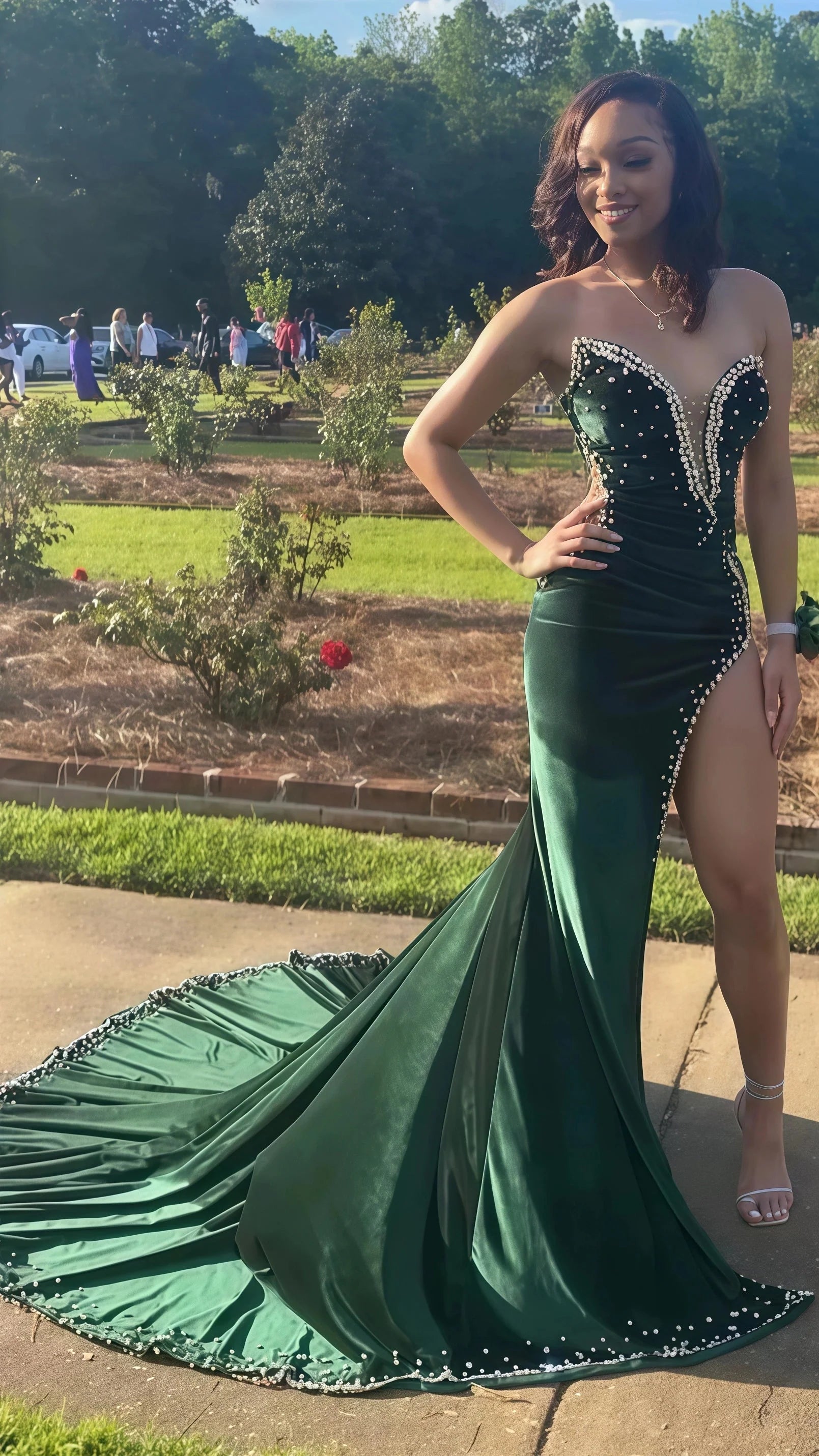 Black Girl Classy Prom Dress Long Mermaid Green Classy Prom Gown With Train