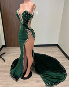 Black Girl Classy Prom Dress Long Mermaid Green Classy Prom Gown With Train