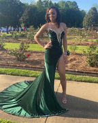 Black Girl Classy Prom Dress Long Mermaid Green Classy Prom Gown With Train