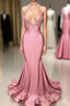 Black Girl Evening Prom Dress Mermaid Sleeveless Pink Evening Prom Dress | Sexy Beads Appliques Evening Dress