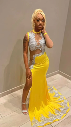 Black Girl Yellow Lace Classy Evening Dress,Silver Lace Classy Prom Dress, Sexy Classy Evening Dress