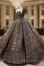 Black Gold Ball Gown Sequins One Shoulder Luxury Evening Prom Dress