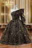 Black Gold Sequins One Shoulder Short Evening Prom Dress