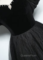 Black Haler Tulle And Velvet Long Evening Prom Dress, Black A-Line Tulle Evening Dress