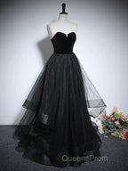 Black Haler Tulle And Velvet Long Evening Prom Dress, Black A-Line Tulle Evening Dress
