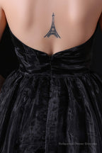 Black Halter Deep V neck Backless Tulle Floro Length Prom Dresses