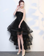 Black High Low Tulle And Applique Fashion Homecoming Dress, Black Party Dress, Tulle Party Dress