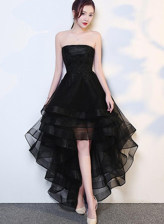 Black High Low Tulle And Applique Fashion Homecoming Dress, Black Party Dress, Tulle Party Dress