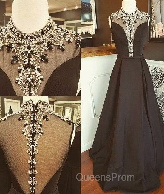 Black High Neck Sequin Long Evening Prom Dress, Black Evening Dress Main image