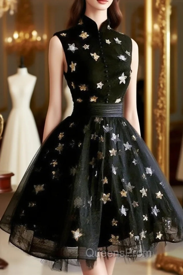 Black High Neckline Short Tulle Evening Prom Dress Black Homecoming Dress Evening Dress Evening Prom Dress shops Main image