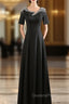 Black Irregular Neck Short Sleeve Crystal Evening Prom Dress