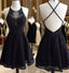 Black Lace Beaded Short Evening Prom Dress, Cute Black Homecoming Dress