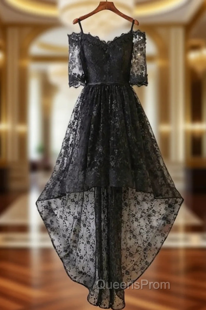 BLACK LACE EVENING Dress BLACK LACE HIGH LOW Evening Prom Dress Main image