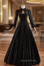 Black Lace Long Sleeve Backless Evening Prom Dress