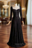 Black Lace Long Sleeve Square Neck Evening Prom Dress
