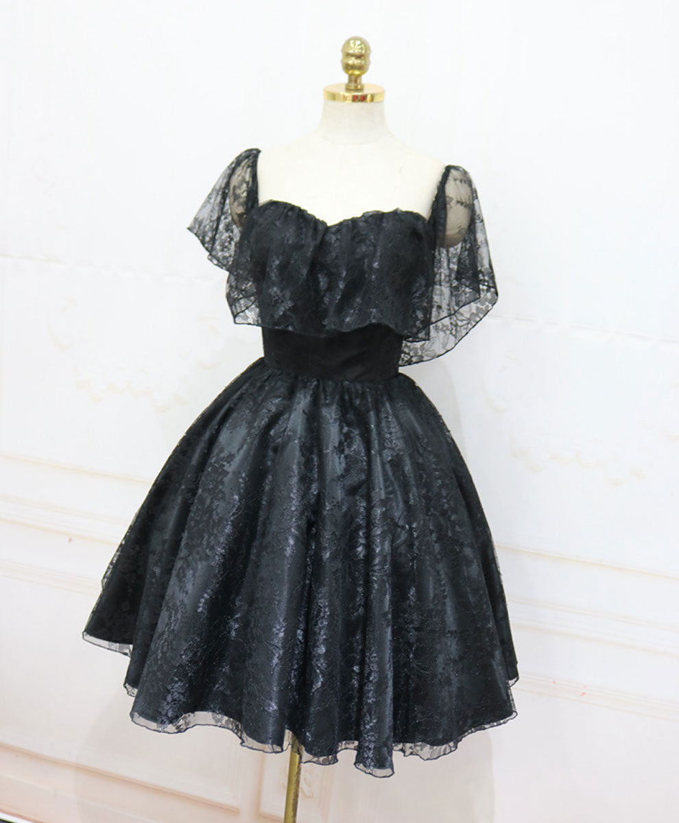 Black Lace Off Shoulder Homecoming Dress, Black Short Classy Prom Dress