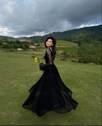 Black Lace Sexy A Line Long Sleeve Classy Evening Dress Classy Prom Dress Classy Gown