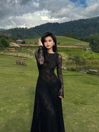 Black Lace Sexy A Line Long Sleeve Classy Evening Dress Classy Prom Dress Classy Gown
