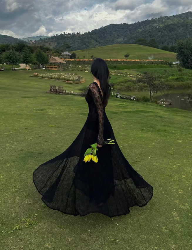 Black Lace Sexy A Line Long Sleeve Classy Evening Dress Classy Prom Dress Classy Gown