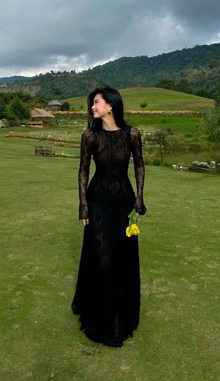 Black Lace Sexy A Line Long Sleeve Classy Evening Dress Classy Prom Dress Classy Gown