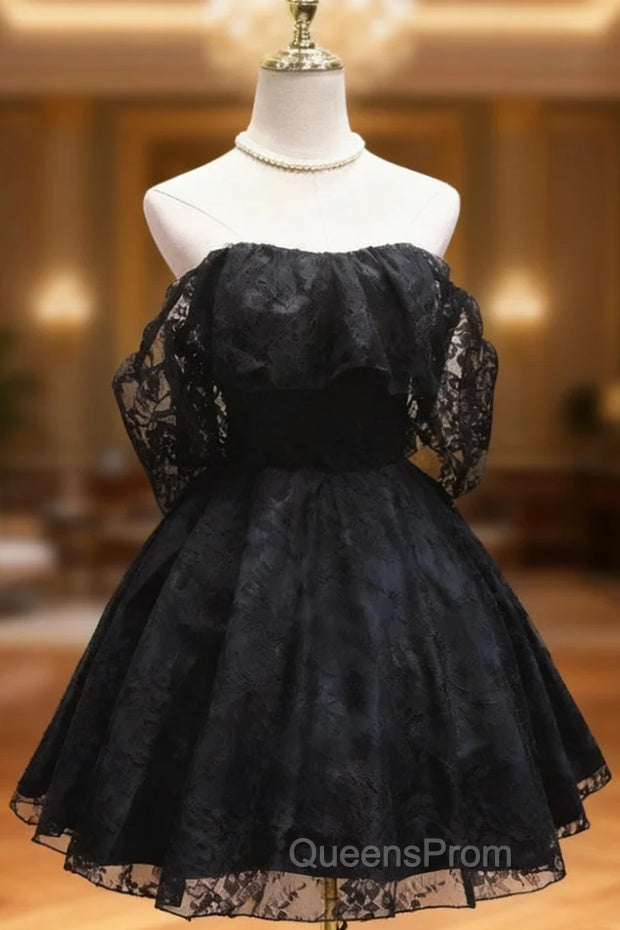 Black Lace Strapless Mini Homecoming Dress Main image
