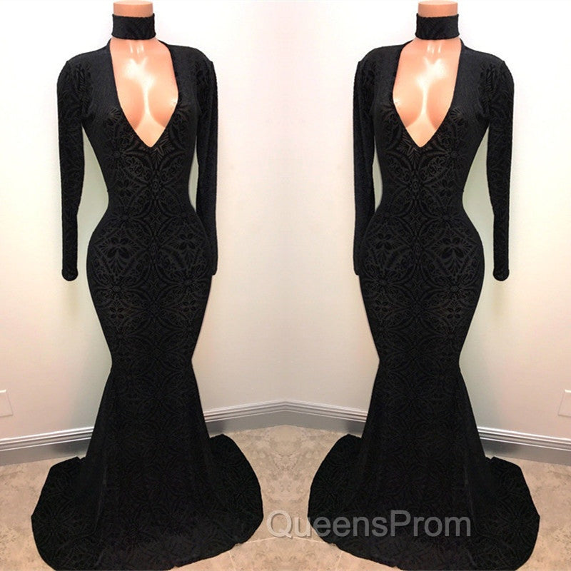 Black Lace V-Neck Evening Prom Party Gowns| Mermaid Long-Sleeve Evening Gowns Secondary image
