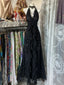 Black Lace V-Neckline A-Line Halter Party Dress, Black Charming Style Classy Prom Dress
