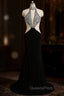 Black Long Evening Prom Dress Illusion Party Gowns High Collar