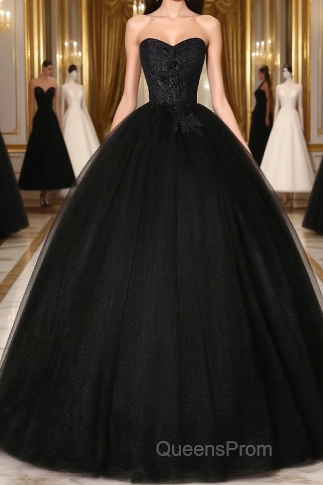 Black Long Evening Prom Dress, Black Lace Formal Evening Dress Main image