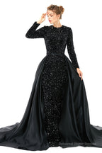 Long sleeve Sequin Prom Dresses with Detachable Skirt