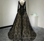 Black Long Sleeves Lace Evening Prom Dress, Black Evening Gown