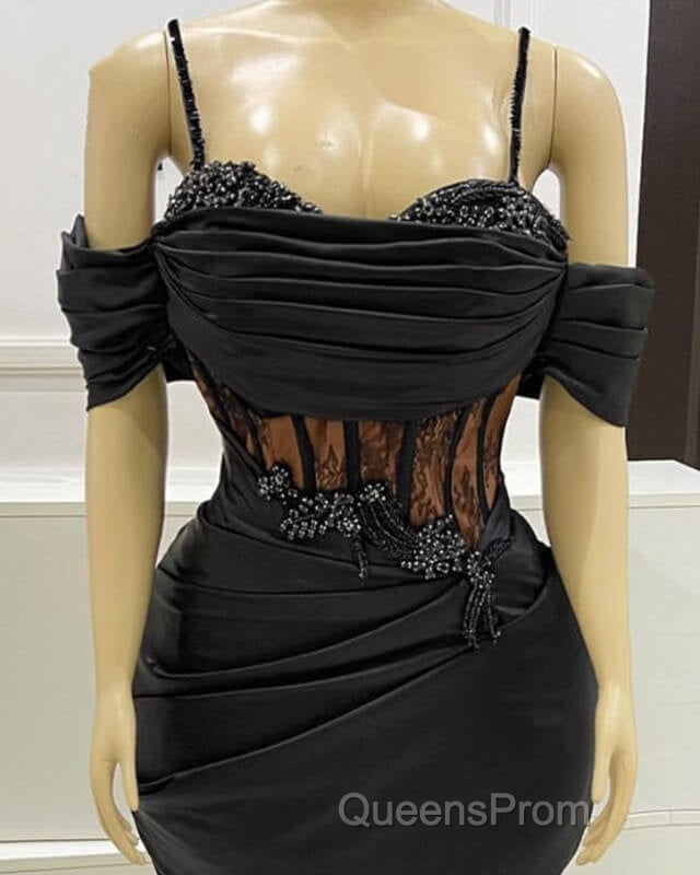Black Mermaid Corset Evening Prom Dress Appliques Beaded