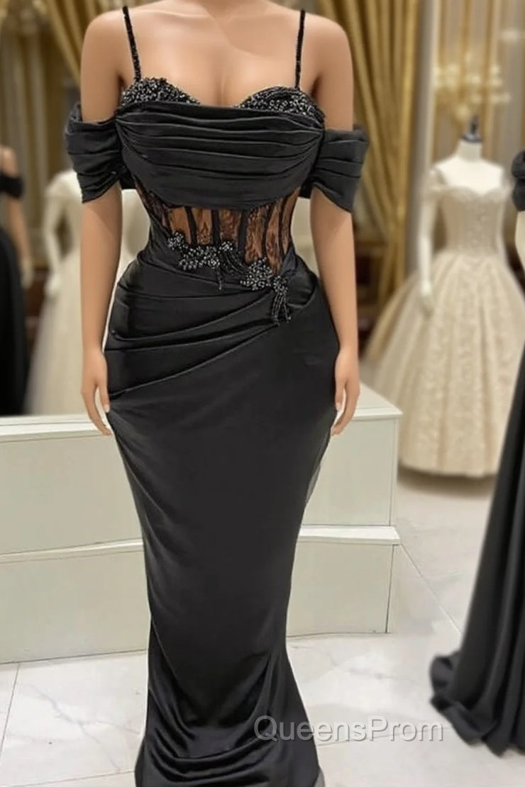 Black Mermaid Corset Evening Prom Dress Appliques Beaded