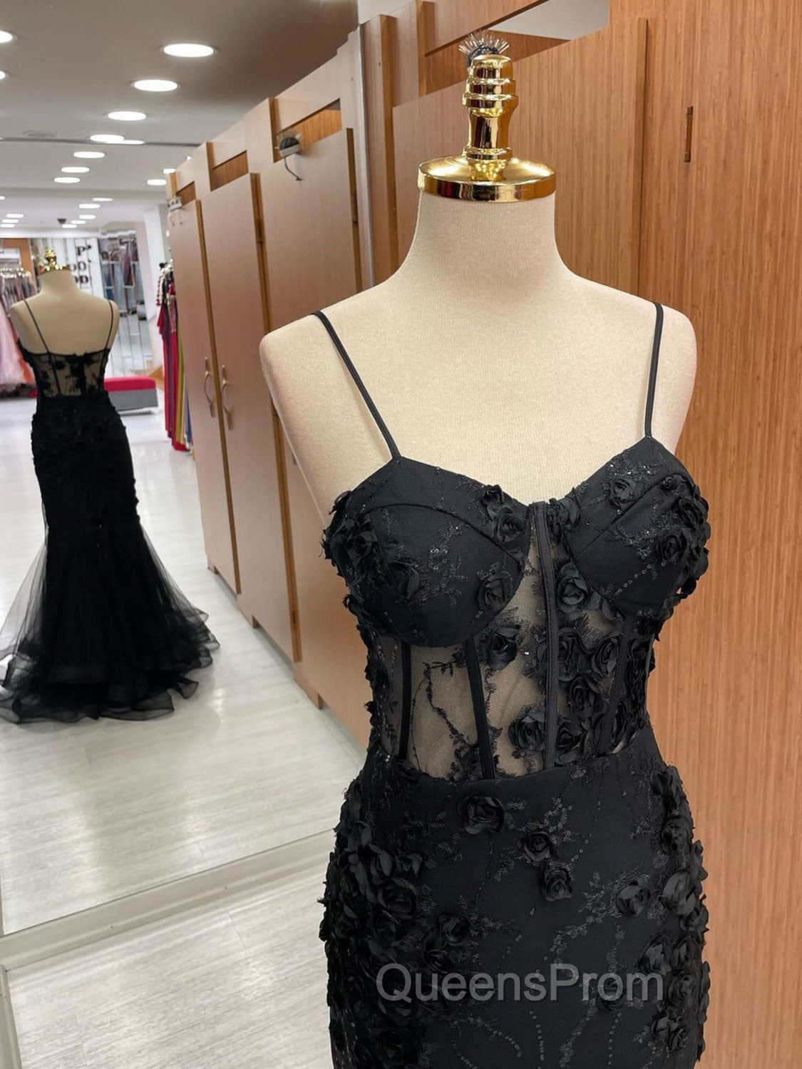 Black Mermaid Lace Long Evening Prom Dress, Black Lace Evening Dress Secondary image