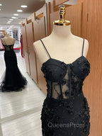 Black Mermaid Lace Long Evening Prom Dress, Black Lace Evening Dress