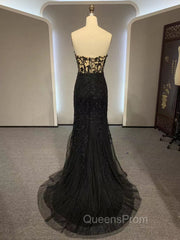 Black Mermaid Lace Evening Prom Dress, Black Mermaid Lace Evening Dress