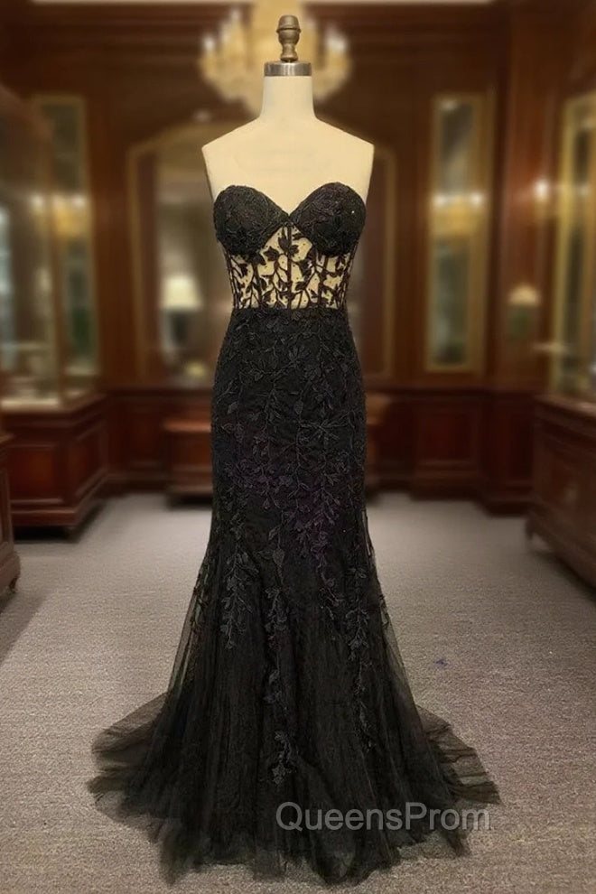 Black Mermaid Lace Evening Prom Dress, Black Mermaid Lace Evening Dress Main image