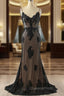 Black Mermaid Lace Straps Evening Dress Party Dress, Black Long Evening Prom Dress