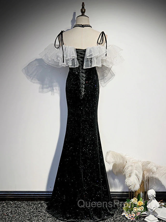 Black Mermaid Long Evening Dress Party Dress, Off Shoulder Black Evening Dress Secondary image