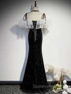 Black Mermaid Long Evening Dress Party Dress, Off Shoulder Black Evening Dress