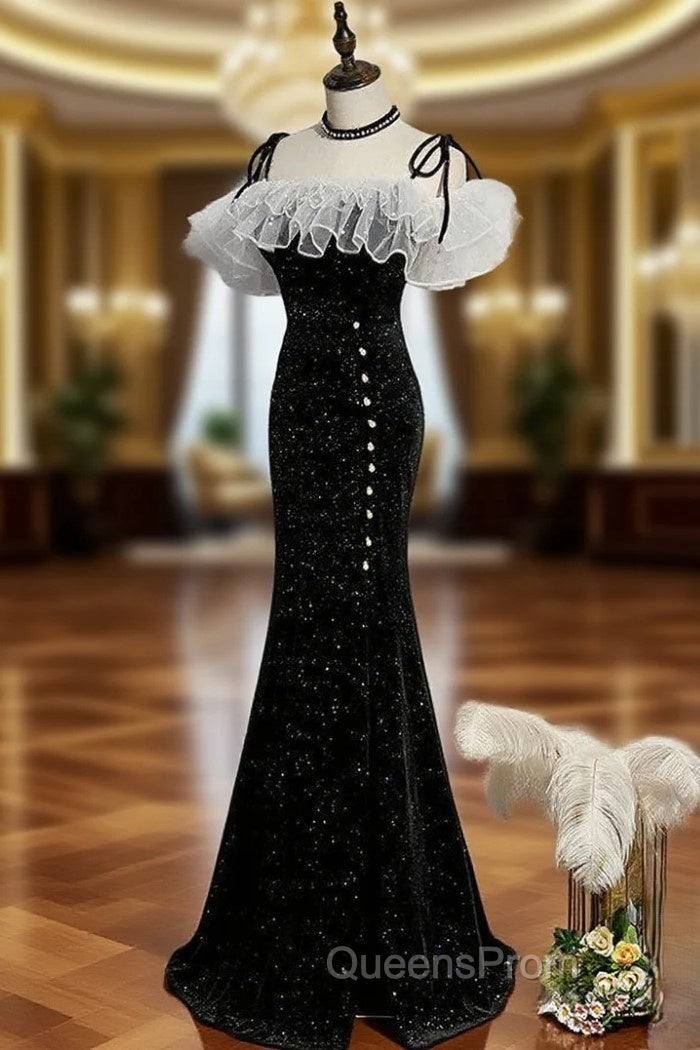 Black Mermaid Long Evening Dress Party Dress, Off Shoulder Black Evening Dress