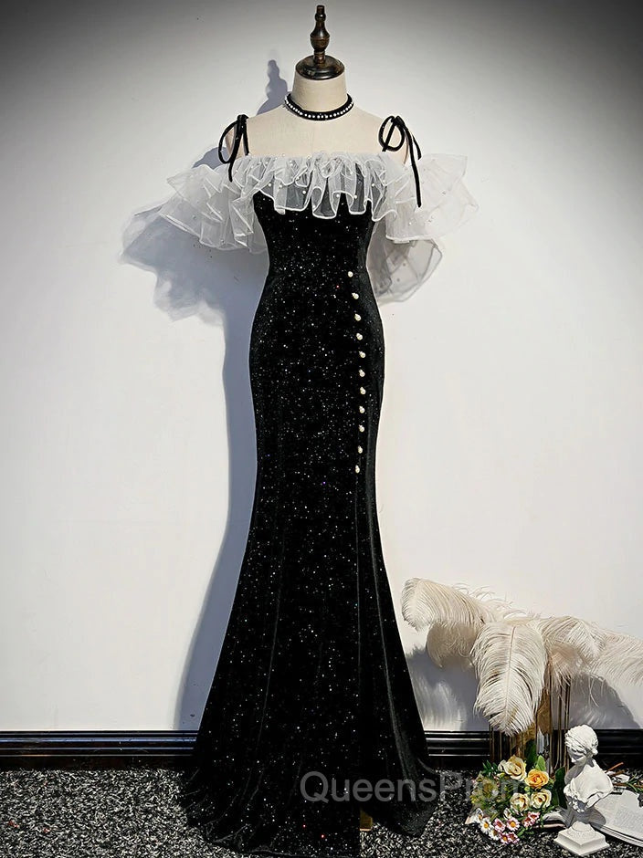 Black Mermaid Long Evening Dress Party Dress, Off Shoulder Black Evening Dress