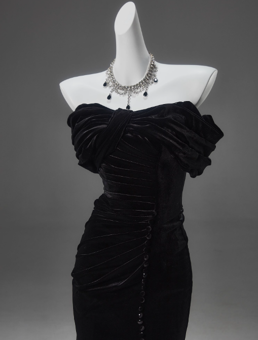 Black Mermaid Off-The-Shoulder Velvet Long Classy Prom Dress, Elegant Classy Evening Dress