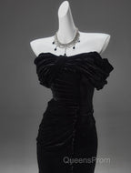 Black Mermaid Off-The-Shoulder Velvet Long Evening Prom Dress, Elegant Quinceanera Dress