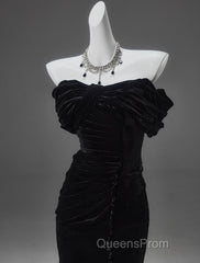 Black Mermaid Off-The-Shoulder Velvet Long Evening Prom Dress, Elegant Quinceanera Dress