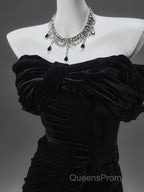 Black Mermaid Off-The-Shoulder Velvet Long Evening Prom Dress, Elegant Quinceanera Dress