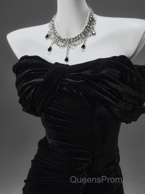 Black Mermaid Off-The-Shoulder Velvet Long Evening Prom Dress, Elegant Quinceanera Dress