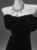Black Mermaid Off-The-Shoulder Velvet Long Classy Prom Dress, Elegant Classy Evening Dress